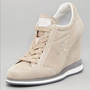 Prada suede wedge tennis shoes EUC